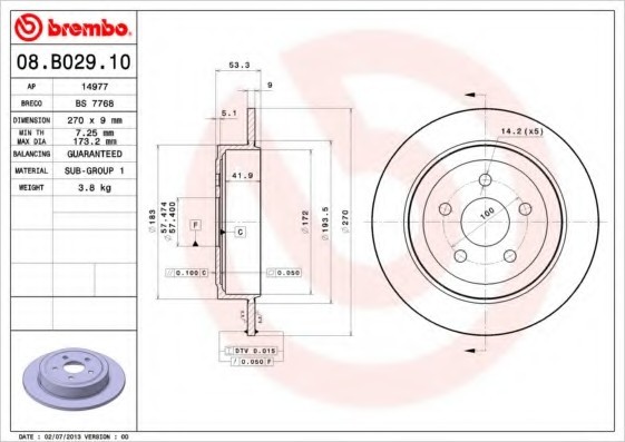 08B02910 BREMBO (Германия) Гальмівний диск BREMBO