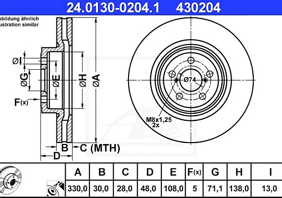 24013002041 Ate 24.0130-0204.1_диск тормозной передний! subaru legacyoutback 2.02.5gt3.6r 03> 24013002041 ATE