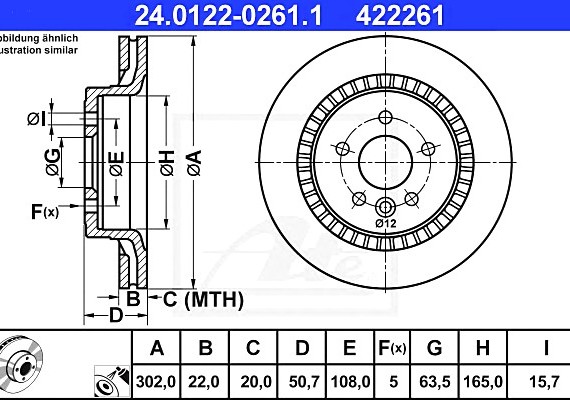 24012202611 Ate 24.0122-0261.1_диск тормозной задний! \ Volvo XC60 2.0/3.0/3.2/2.0D/2.4D 08> 24012202611 ATE