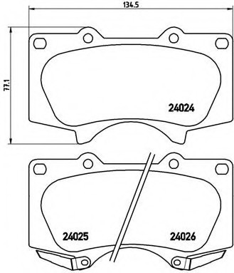 P83066 BREMBO (Германия) Колодки гальмівні дискові передні TOYOTA: 4 RUNNER 95-, LAND CRUISER (J12_) 02- P83066 BREMBO