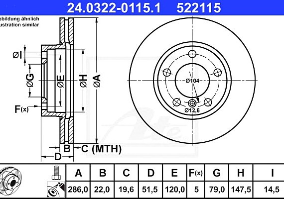 24032201151 Ate 24.0322-0115.1_диск тормозной передний! \ BMW E36/E46 1.8-2.5D M42-M52 91> 24032201151 ATE