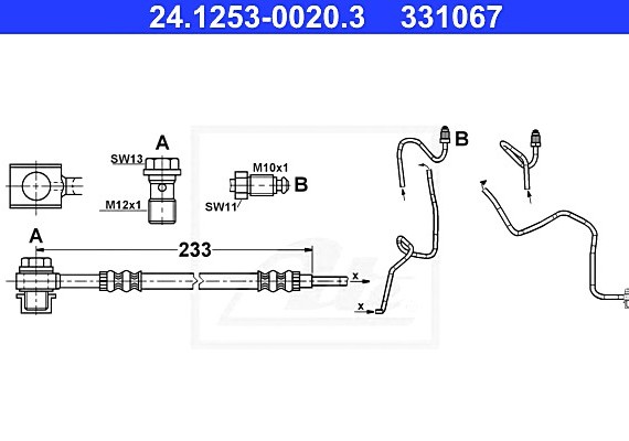 24125300203 Ate Шланг торм audi a3_tt_seat leon_sko octavia_vw bora_golf 96- зад r l=233mm 24125300203 ATE