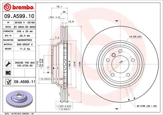 09A59911 BREMBO (Германия) Диск тормозной передн BMW: 3 05-, 3 Touring 05-, 3 кабрио 06-, 3 купе 06- 09A59911 BREMBO