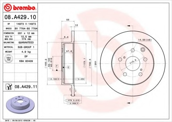 08A42910 BREMBO (Германия) Диск торм.. toyota rav 4 iii aca3_, ace_, ala3_, gsa3_, zsa3_ 1105=> 08A42910 BREMBO