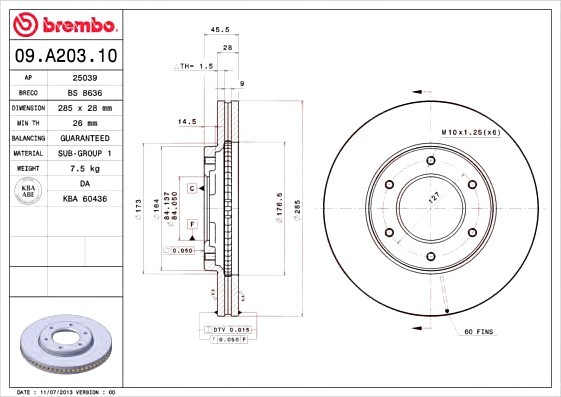 09A20310 BREMBO (Германия) Диск гальмівний передній TOYOTA: HIACE IV Wagon 95-, HIACE IV фургон 95- 09A20310 BREMBO