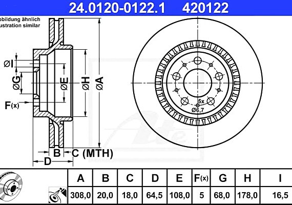 24012001221 Ate 24.0120-0122.1_диск тормозной задний! \ Volvo XC90 2.5T/D5/T6 02> 24012001221 ATE