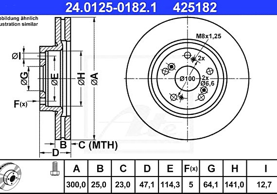 24012501821 Ate Диск тормозной передн, HONDA: CR-V II 2.0/2.2 CTDi/2.4 Vtec 01-06 24012501821 ATE