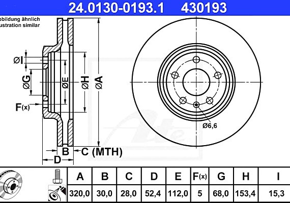 24013001931 Ate Диск торм. audi a4a5 1.8-3.2fsi 2007=> вентилируемые (320x30) 24013001931 ATE