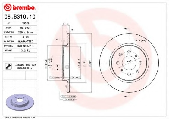 08B31010 BREMBO (Германия) Гальмівний диск BREMBO