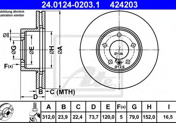 24012402031 Ate Диск торм. bmw 3, x1-серии e90,91,84 вентилируемые (312x22) 24012402031 ATE