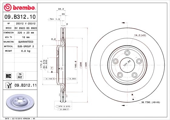 09B31211 BREMBO (Германия) 09.b312.11_диск тормозной задний! jaguar xj 8 3.24.0 97> 09B31211 BREMBO