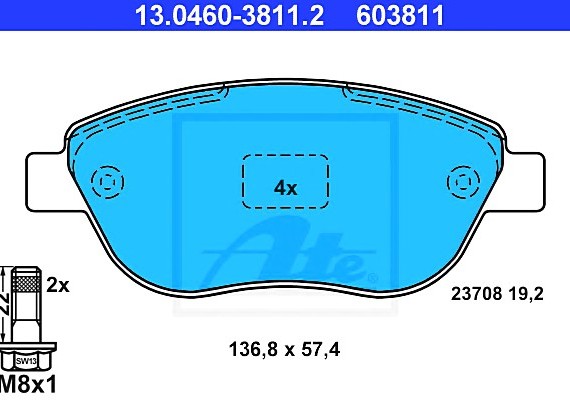 13046038112 Ate Колодки peugeot 206,207,307ctiroen c3, c4, xsara 2006=> 13046038112 ATE