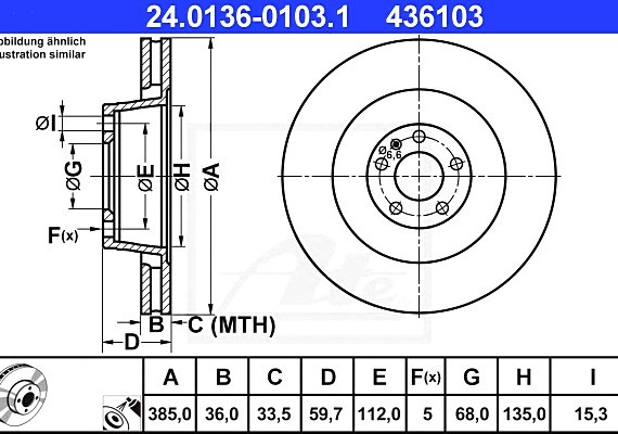 24013601031 Ate 24.0136-0103.1_диск тормозной передний! \ Audi A8 03> 24013601031 ATE