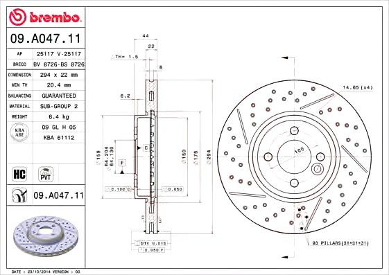 09A04711 BREMBO (Германия) Диск тормозной передн MINI: MINI 01-, MINI кабрио 04- 09A04711 BREMBO