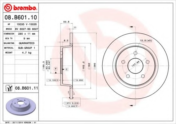 08B60110 BREMBO (Германия) ДИСК ТОРМОЗНОЙ RE FORD C-MAX II KUGA IIGRAND 10- 08B60110 BREMBO