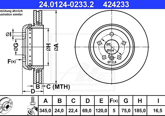 24012402332 Ate Диск торм. зад. bmw f01,f02,f03,f06,f07,f10,f11 24012402332 ATE