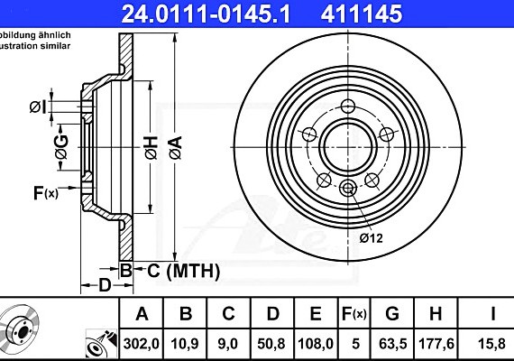 24011101451 Ate Диск торм. зад. ford mondeo 1.6-2.5l 2007=> 24011101451 ATE