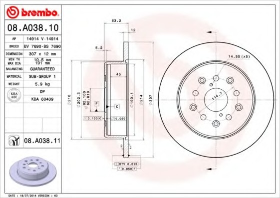 08A03811 BREMBO (Германия) Диск торм. окраш. Re LEX GS/IS I/SC430 -05 08A03811 BREMBO