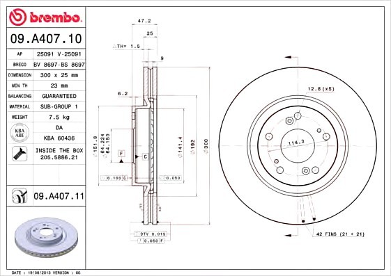 09A40710 BREMBO (Германия) Диск гальмівний передній HONDA: CR-V II 02-06 09A40710 BREMBO