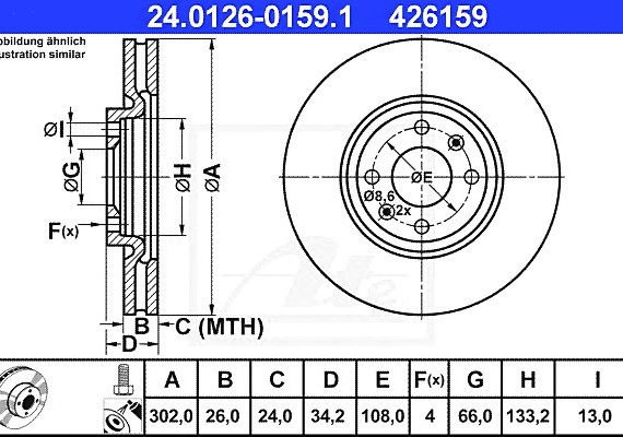 24012601591 Ate Диск торм. citroen c4, peugeot 30830085008 24012601591 ATE