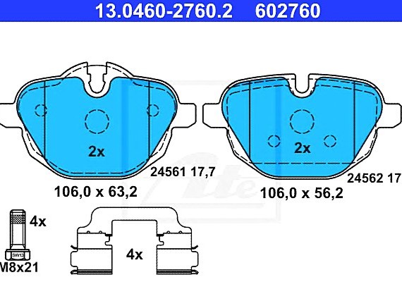 13046027602 Ate Комплект тормозных колодок 13.0460 2760.2 13046027602 ATE