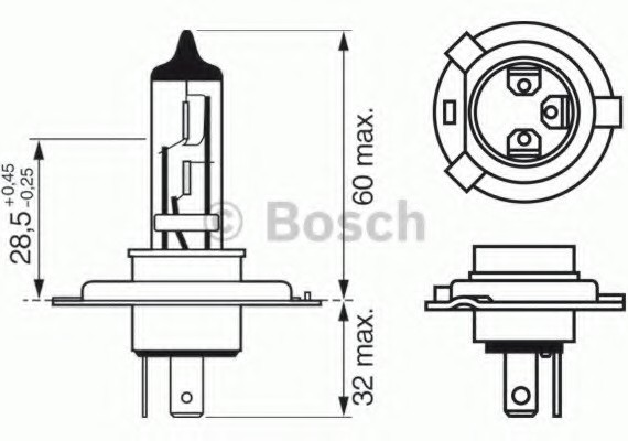 1987302442 BOSCH Лампа H4 Trucklight HD 75/70 W 24 V P43t 1987302442 BOSCH