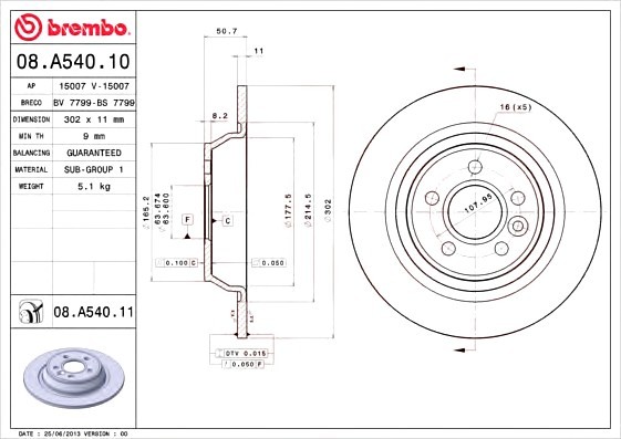 08A54010 BREMBO (Германия) Гальмівний диск BREMBO