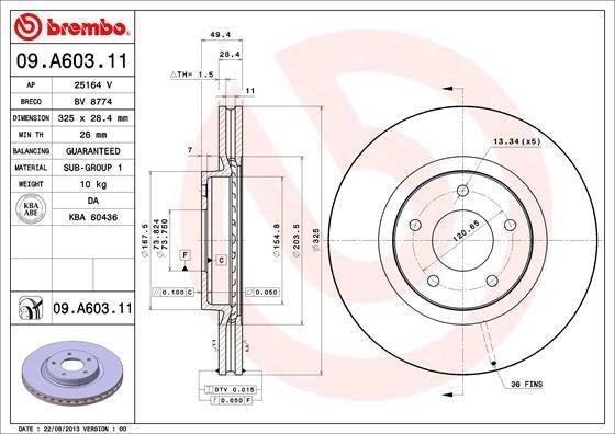 09A60311 BREMBO (Германия) Диск гальмівний передній вентильований 09A60311 BREMBO