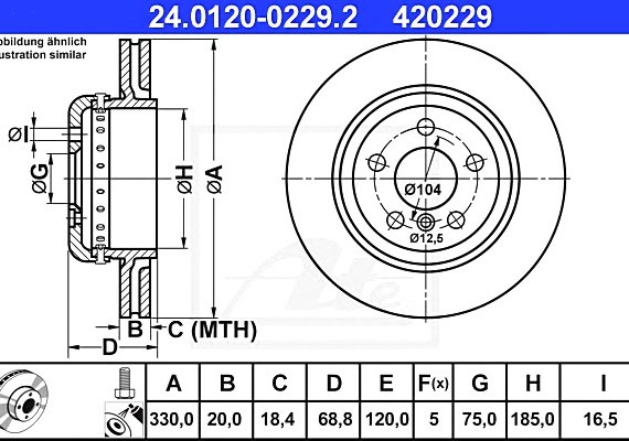 24012002292 Ate Торм.диск.зад.[330x20] 5 отв.[min2] 24012002292 ATE