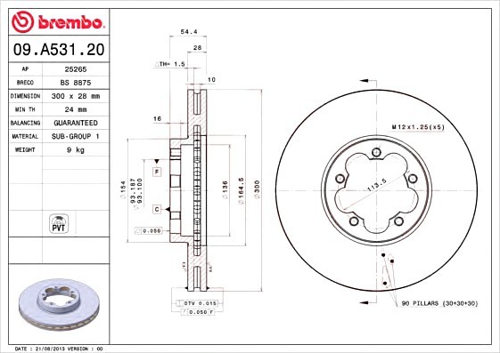 09A53120 BREMBO (Германия) Диск торм. ford transit box 0406=> 09A53120 BREMBO