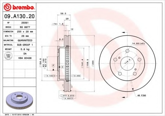 ДИСК ТОРМОЗНОЙ FR TO HILUX III 06- 09A13020 BREMBO