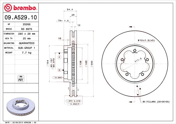 09A52910 BREMBO (Германия) Диск торм. ford transit box 0406=> 09A52910 BREMBO