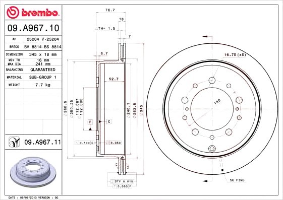 09A96711 BREMBO (Германия) Диск тормозной