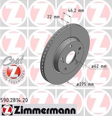 590281420 Zimmermann Тормозной дискпередний вент. Toyota Corolla NRE18,