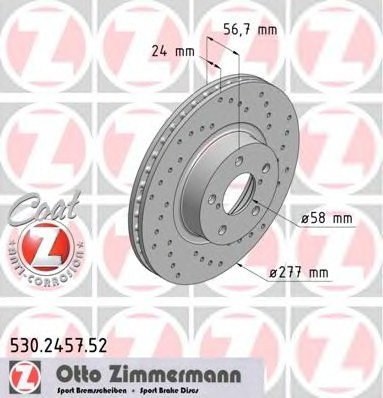 530245752 Zimmermann Диск (перфарований) гальмівний пер Subaru Legacy 2