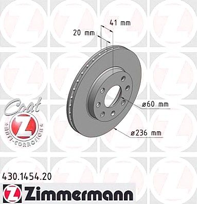 Фото диск гальмівний передній Daewoo Lanos 1.3-1.5/Opel 430145420 Zimmermann 430145420 Zimmermann Диск гальмівний передній Daewoo Lanos 1.3-1.5/Opel
