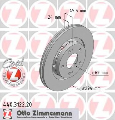 440312220 Zimmermann Гальмівний диск перед вент Mitsubishi Outlander/Ou