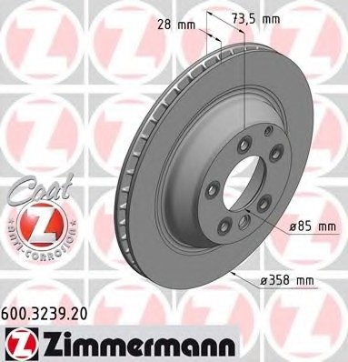 600323920 Zimmermann Диск гальмівний зад. Audi Q7 3.0TDI/Porsce Cayenne