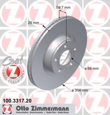 100331720 Zimmermann Диск гальмiвний перед Audi A6 2.0/2.7 Tdi Avant 04