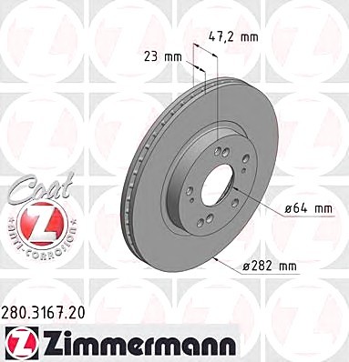 280316720 Zimmermann передн.вентил. Honda CR-V до 2006г, FR-V, Stream (