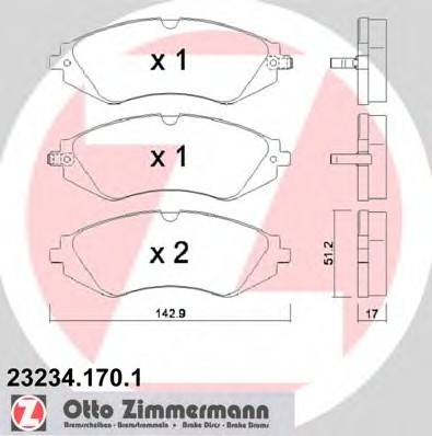 232341701 Zimmermann Колодки гальмівні дискові (передні), к-кт