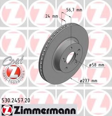 530245720 Zimmermann Гальмівний диск передвентил SUBARU Legacy/Impreza