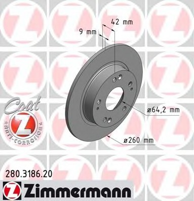 280318620 Zimmermann Гальмівний диск зад Honda Civic с 2006г (260x9)