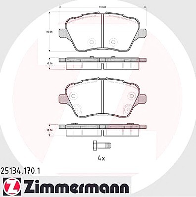 Фото колодки гальмівні дискові, к-кт 251341701 Zimmermann 251341701 Zimmermann Колодки гальмівні дискові, к-кт