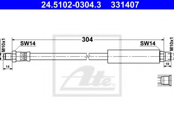 24510203043 Ate Шланг тормозной 24.5102-0304.3 24510203043 ATE