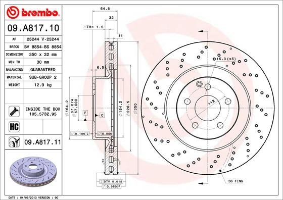 09.A817.11 BREMBO (Германия) Тормозной диск вентилируемый 09.A817.11 BREMBO