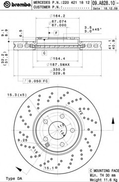 09.A828.11 BREMBO (Германия) Тормозной диск вентилируемый 09.A828.11 BREMBO