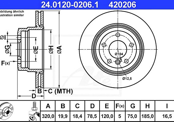 24012002061 Ate Диск тормозной 24.0120-0206.1 24012002061 ATE