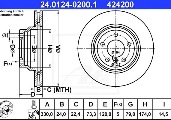 24012402001 Ate Диск тормозной 24.0124-0200.1 24012402001 ATE