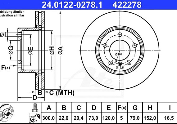 24012202781 Ate Диск тормозной 24.0122-0278.1 24012202781 ATE